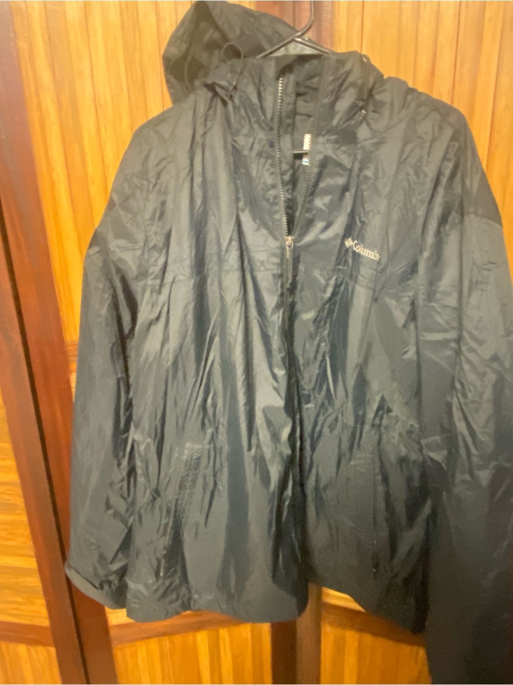 Columbia Black and Blue Hooded Windbreaker Jacket